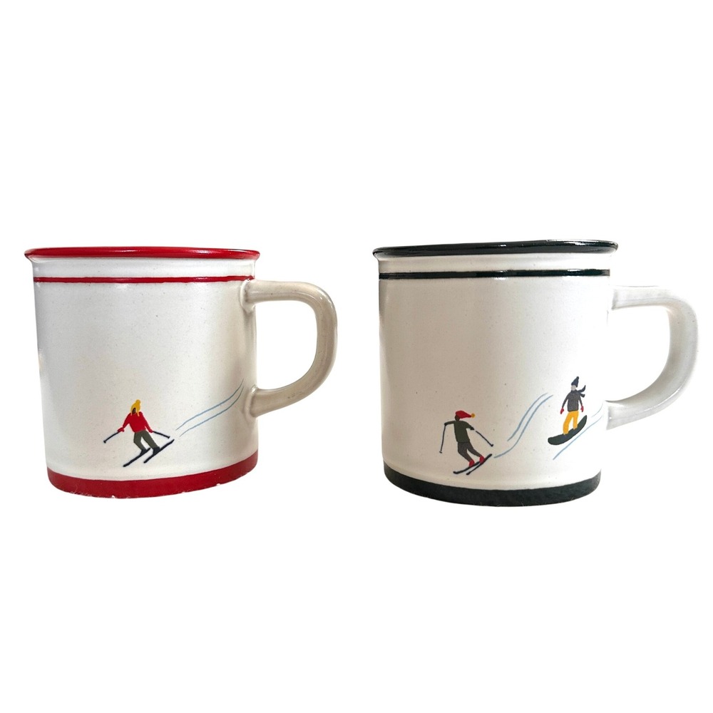 Hearth Hand Magnolia Ski Snowboard Stoneware Mug Set Winter Cabin Core 2pc